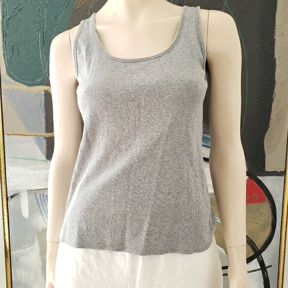 Tahari | Rib Knit Cotton Tank Top with Silver Shimmer - Picture 1 of 5